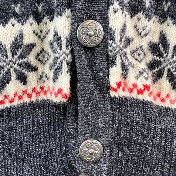 Dale of Norway Wool Cardigan Sweater Gray Red Elk Reindeer Knit Fair Isle L - Picture 4 of 11